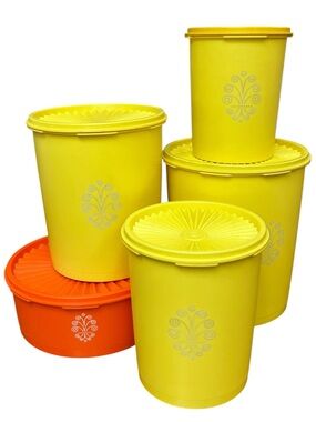 Vintage Tupperware Yellow Canister Set with Lids Retro Kitchen Storage Nesting
